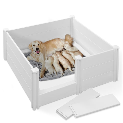 Dog Whelping Box with Rails - Large 48 x 48 x 18-in PVC Puppy Pen
